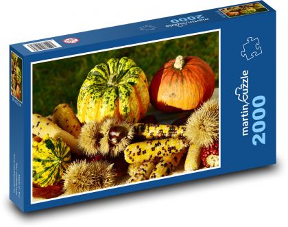 Jeseň - dekorácia, tekvica - Puzzle 2000 dielikov, rozmer 90x60 cm 