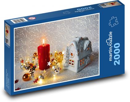 Vánoční svíčka - vánoce, dekorace - Puzzle 2000 dílků, rozměr 90x60 cm