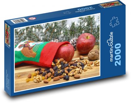 Vianočná pančucha - dekorácia, orechy - Puzzle 2000 dielikov, rozmer 90x60 cm 