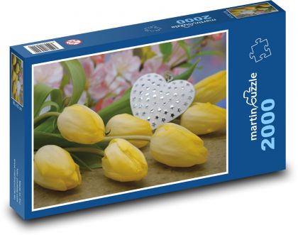 Žluté tulipány - srdce, dárek - Puzzle 2000 dílků, rozměr 90x60 cm