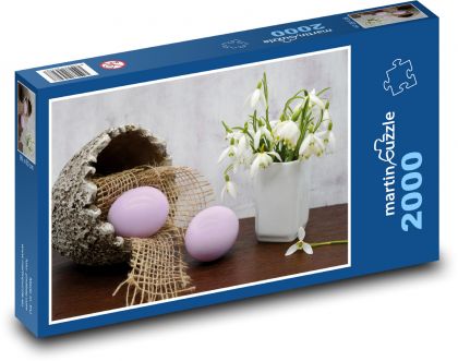 Veľkonočné vajcia - dekorácia, snežienka - Puzzle 2000 dielikov, rozmer 90x60 cm 