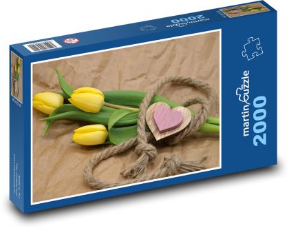 Žluté tulipány - srdce, dárek - Puzzle 2000 dílků, rozměr 90x60 cm