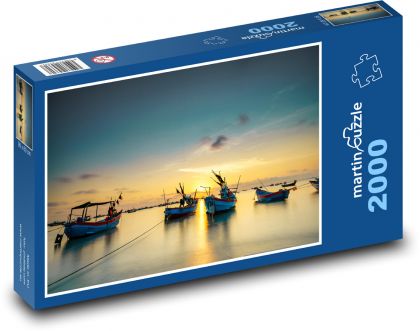 Západ slnka - lode, prístav - Puzzle 2000 dielikov, rozmer 90x60 cm 