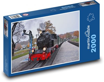 Parní lokomotiva - vlak, koleje - puzzle 2000 dílků