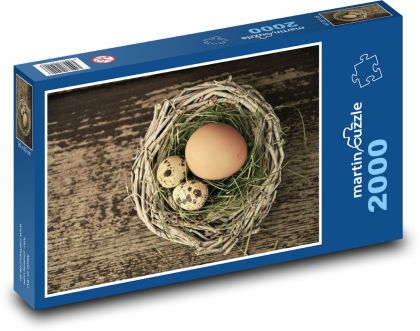 Vajcia - hniezdo, sliepka - Puzzle 2000 dielikov, rozmer 90x60 cm 