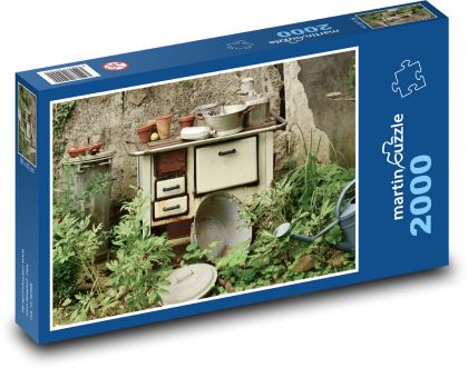 Staré kachle - starožitnosti, záhrada - Puzzle 2000 dielikov, rozmer 90x60 cm 