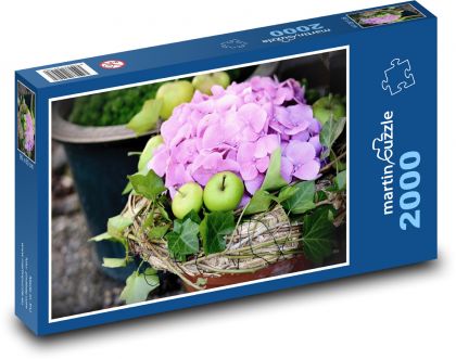 Różowe kwiaty - hortensje, jabłka - Puzzle 2000 elementów, rozmiar 90x60 cm