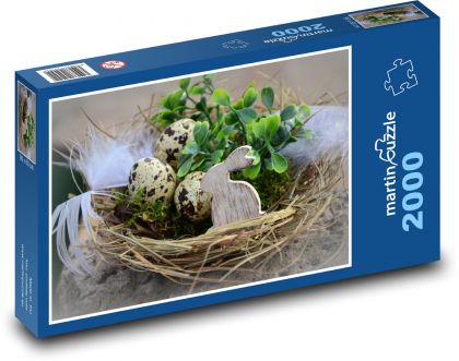 Velikonční hnízdo - vajíčka, dekorace - Puzzle 2000 dílků, rozměr 90x60 cm