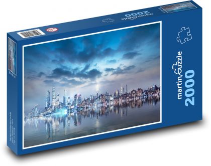 Krajina - mesto v noci, mraky - Puzzle 2000 dielikov, rozmer 90x60 cm 