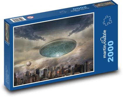 Mimozemská loď - sci-fi, město - Puzzle 2000 dílků, rozměr 90x60 cm