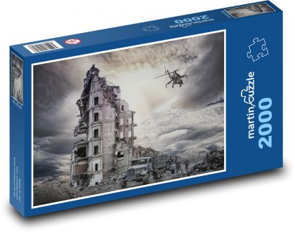 Zničený dům - válka, vojáci - Puzzle 2000 dílků, rozměr 90x60 cm