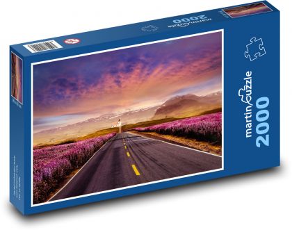 Dálnice - západ slunce, hory - Puzzle 2000 dílků, rozměr 90x60 cm