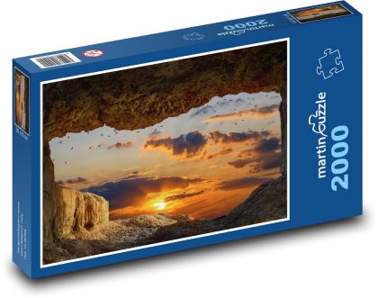Západ slnka z jaskyne - mraky, krajina - Puzzle 2000 dielikov, rozmer 90x60 cm 