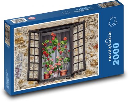 Window with flowers - old house, home - Puzzle 2000 pieces, size 90x60 cm 