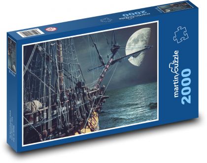 Měsíc nad mořem - loď, oceán - Puzzle 2000 dílků, rozměr 90x60 cm