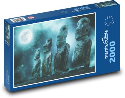 Easter Island - sculptures at night, moon - Puzzle 2000 pieces, size 90x60 cm 