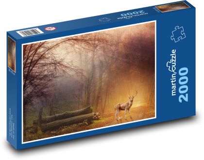 Damwild im Wald - Bäume, Hirsche - Puzzle - 2000 Teile
