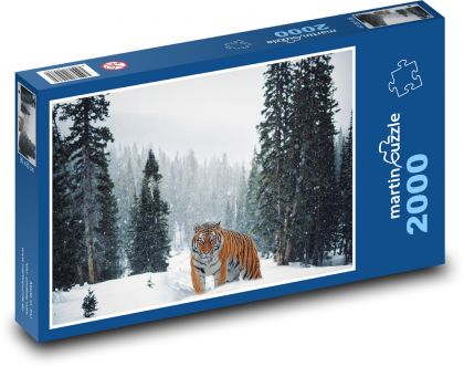 Tiger v snehu - lesná krajina, stromy - Puzzle 2000 dielikov, rozmer 90x60 cm 