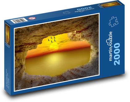 Jaskyňa - západ slnka, skala - Puzzle 2000 dielikov, rozmer 90x60 cm 