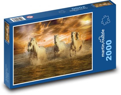 Laufende Pferde am Strand - Strand, Sonnenuntergang - Puzzle - 2000 Teile