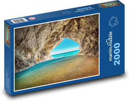 Jeskyně v moři - pláž, skály - Puzzle 2000 dílků, rozměr 90x60 cm