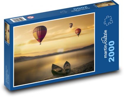 Flying balloons - lake, boats - Puzzle 2000 pieces, size 90x60 cm 