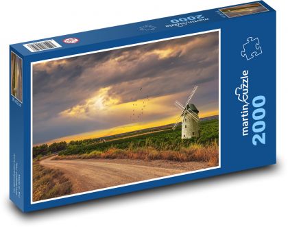 Windmill in the field - road, sunset - Puzzle 2000 pieces, size 90x60 cm 
