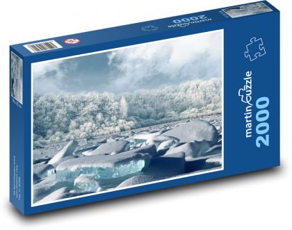 Ľad v mori - zasnežené stromy, zima - Puzzle 2000 dielikov, rozmer 90x60 cm 