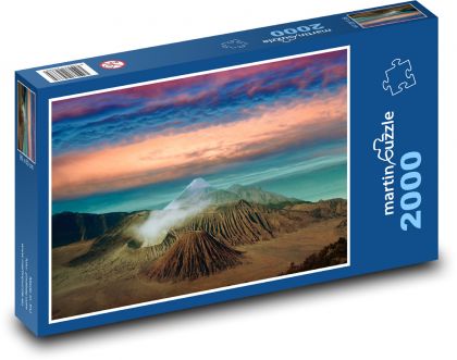 Sopky - krajina, farebné mraky - Puzzle 2000 dielikov, rozmer 90x60 cm 