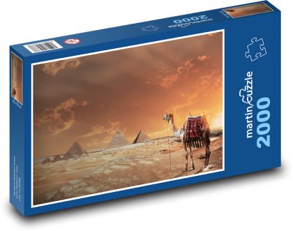 Ťava na púšti - savana, pyramídy - Puzzle 2000 dielikov, rozmer 90x60 cm 