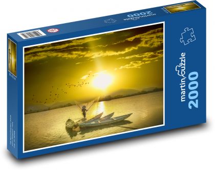 Fisherman on the sea - sun, boats - Puzzle 2000 pieces, size 90x60 cm 