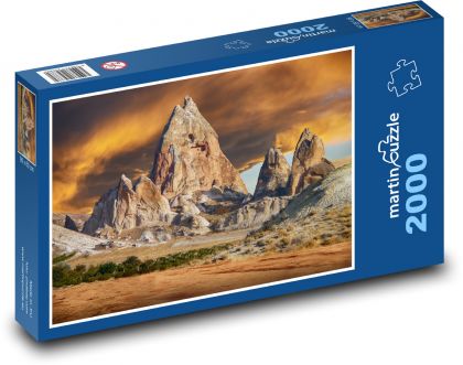 Hora - západ slunce, skalnatá krajina - Puzzle 2000 dílků, rozměr 90x60 cm