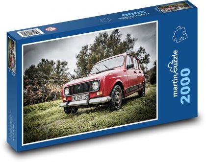 Auto - červený Renault 4 - Puzzle 2000 dílků, rozměr 90x60 cm