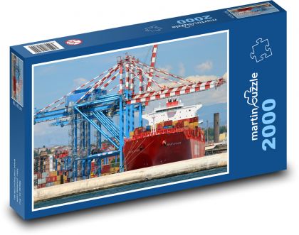 Statek towarowy, port - Puzzle 2000 elementów, rozmiar 90x60 cm