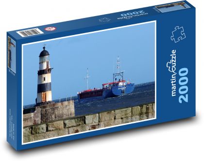 Latarnia morska, statek, morze - Puzzle 2000 elementów, rozmiar 90x60 cm
