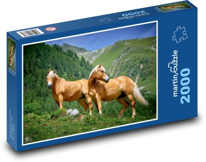 Koně Haflingové - Alpská pastvina - Puzzle 2000 dílků, rozměr 90x60 cm
