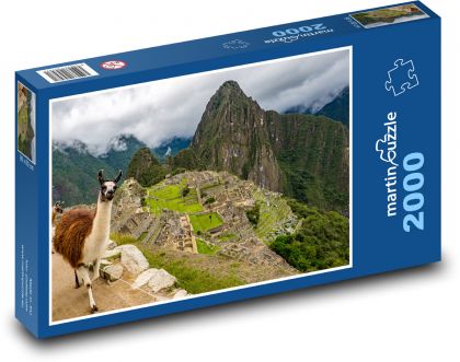 Peru — Machu Picchu, lama - Puzzle 2000 elementów, rozmiar 90x60 cm