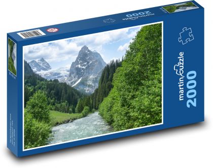 Alpy - řeka, hora - Puzzle 2000 dílků, rozměr 90x60 cm