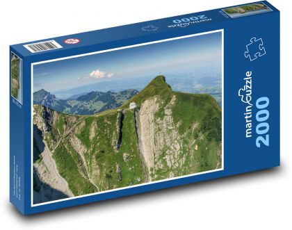 Švýcarsko - Alpy, kostel - Puzzle 2000 dílků, rozměr 90x60 cm