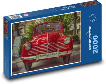 Červené auto - retro, automobil - puzzle 2000 dílků