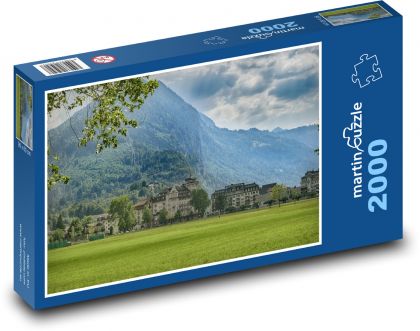 Interlaken - Švajčiarsko, lúka - Puzzle 2000 dielikov, rozmer 90x60 cm 