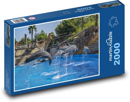 Delfíni - skok, voda - Puzzle 2000 dílků, rozměr 90x60 cm