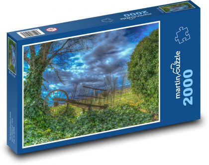 Drevený vozík - krajina, príroda - Puzzle 2000 dielikov, rozmer 90x60 cm 
