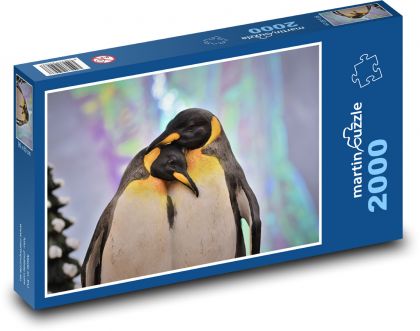 Zakochane pingwiny - para, miłość - Puzzle 2000 elementów, rozmiar 90x60 cm