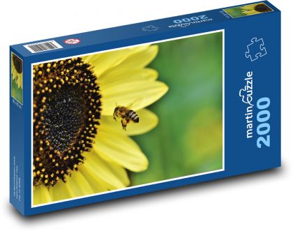 Opelenie kvetu - včela, okvetné lístky - Puzzle 2000 dielikov, rozmer 90x60 cm 