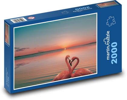 Plameňáci - západ slunce - Puzzle 2000 dílků, rozměr 90x60 cm