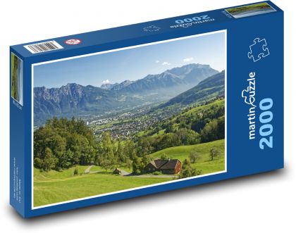 Švýcarsko - Alpy, město, příroda - Puzzle 2000 dílků, rozměr 90x60 cm