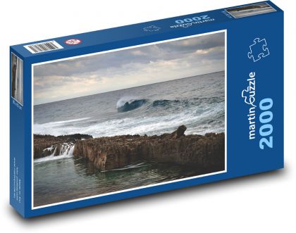 Skalnaté pobřeží - oceán, vlny - Puzzle 2000 dílků, rozměr 90x60 cm