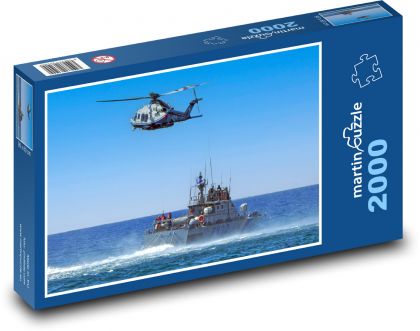 Helikoptéra - loď, moře - Puzzle 2000 dílků, rozměr 90x60 cm
