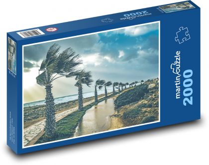 Palmy ve větru - pobřeží, moře - Puzzle 2000 dílků, rozměr 90x60 cm